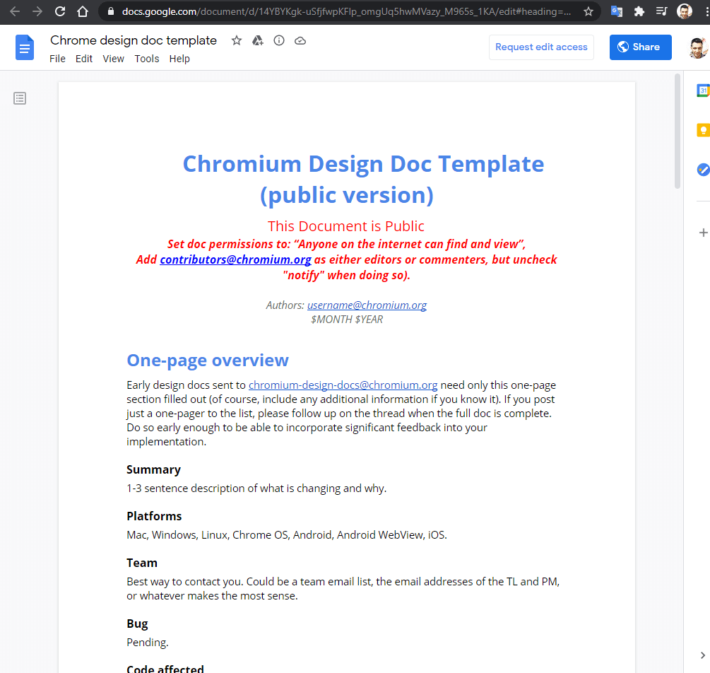 Chromium Project Design Document Template