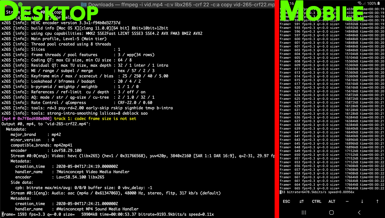 H.265 with x265 on ARM vs x86 (Mobile vs Desktop)