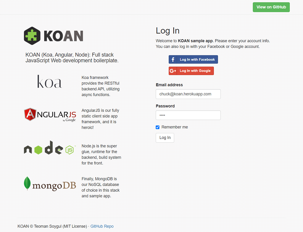 KOAN Heroku Demo Login